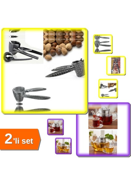 Metal Fındık Kıracağı + Çay Süzgeci Büyük Boy Paslanmaz Çelik Demlik Geniş Hacimli - 2li Set S8D6M2