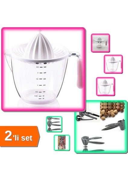 1000ML Narenciye Sıkacağı Ölçme Kabı + Pratik Metal Fındık Kıracağı - 2li Set S8N5D4