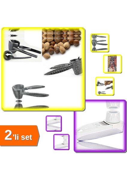 Metal Fındık Kıracağı + Sarımsak Rendesi Hazneli - 2li Mutfak Ürünü Set W7Y4V2