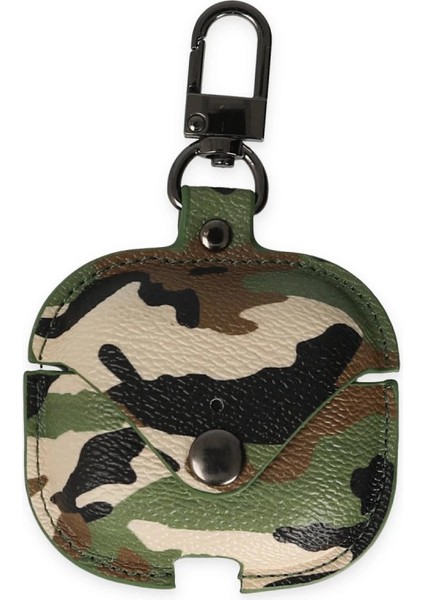 Airpods Pro 2 (2.nesil) Çanta Kamuflaj Deri Kılıf - Yeşil