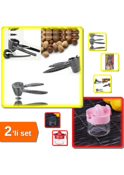 Metal Fındık Kıracağı + Narenciye Sıkacağı Cam Kavanozlu Limon Sıkacağı 300 ml - 2li Set M2R5Z3