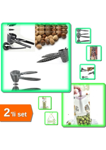 Metal Fındık Kıracağı + Zeytin Çizme Aparatı Kesme Makinesi - Hediye Parmaklık - 2li Set A3M7Y5