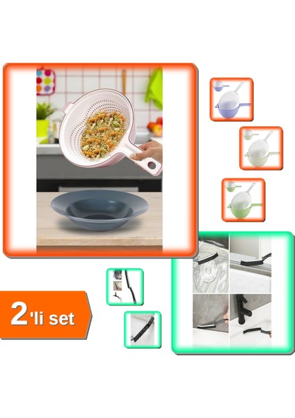 Çok Amaçlı Katlı Süzgeç + Banyo Mutfak Detay Ince Kıl Temizlik Fırçası - 2li Set Q7J4L3
