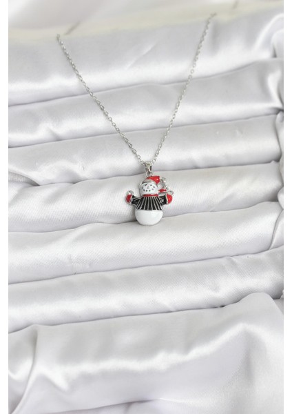 316L Çelik Zincir Gümüş Renk Kardan Adam Figürlü Yılbaşı Temalı Kadın Kolye - Lisinya fiyatları