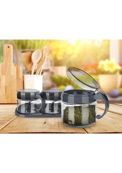 3 Adet Kaşıklı Cam Baharat Seti + 3 Adet Vakumlu Akrilik Saklama Kabı 900 ml - 2li Set Z2G9Y1