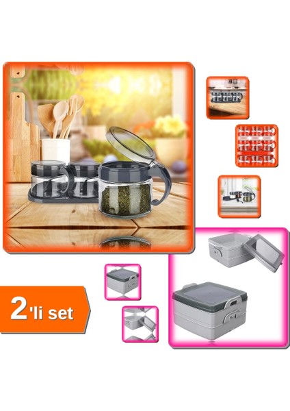 Baharat Seti 3 Adet + 2 Katlı Kapaklı Saklama Kabı Sefer Tası - 2li Set L4Z7G1