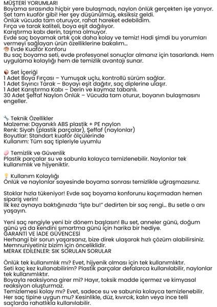 Saç Boyama Seti 3’lü ve Saç Boya Önlüğü Tarak, Seti Fırça, Boya Kabı ile Profesyonel Uygulama Kolaylığı 722367