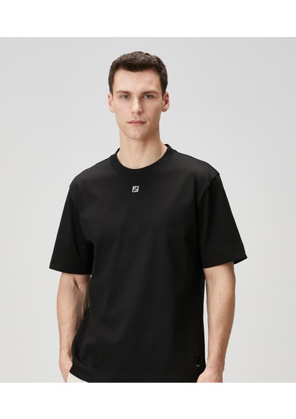 Si̇yah Erkek T-Shirt - Yeni Sezon Koleksiyonu Fendi Logo Baskılı