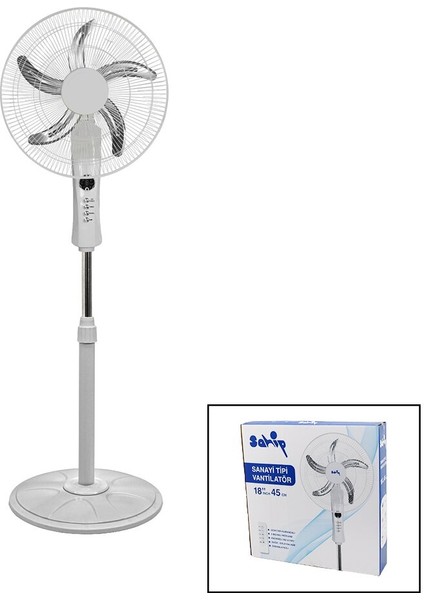 18 Inc 45 cm Kumandalı Sanayi Tipi Ayaklı Vantilatör 5-Metal Pervane 3-Kademe Hız 65W Y:137CM (5358)