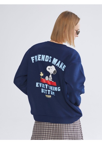 Yeni Sezon Snoopy Baskılı Oversize Kadın Kalın Sweatshirt