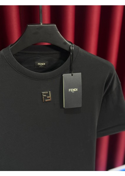 Si̇yah Erkek T-Shirt - Yeni Sezon Koleksiyonu Fendi Logo Baskılı