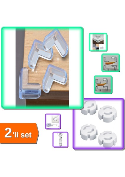 4 Adet Silikon Masa Köşe Koruyucu + 4 Adet Priz Kapağı Seti - 2li Set N1F6T8