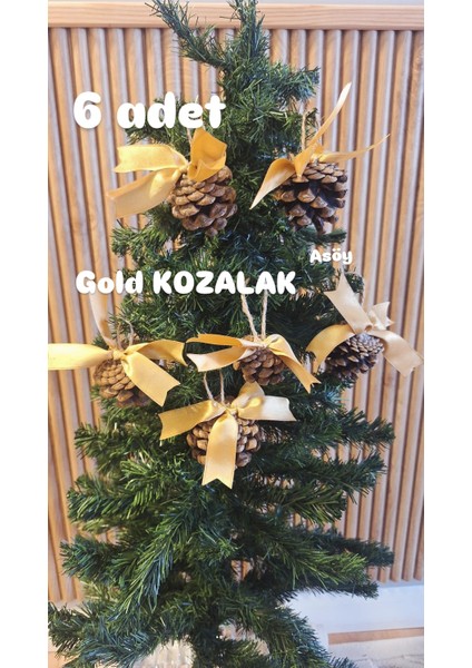 Yılbaşı Çam Ağacı Süsü Kozalak 6lı Gold Kurdelalı Süslü Kozalak fiyatları