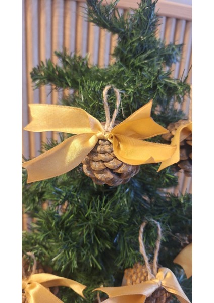 Yılbaşı Çam Ağacı Süsü Kozalak 6lı Gold Kurdelalı Süslü Kozalak modelleri