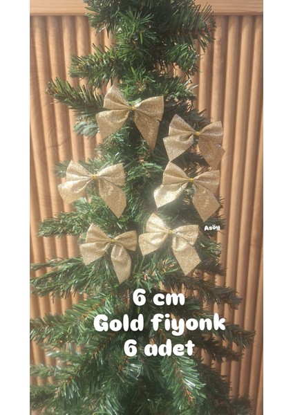 Yılbaşı Ağacı Altın Simli Fiyonk Süs Simli Parlak 6 Adet Yılbaşı Süsü 6 cm fiyatları