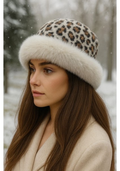 Kadın Leopar Kalpak – Yumuşak Kürklü Kışlık Şapka (58-60 Cm)