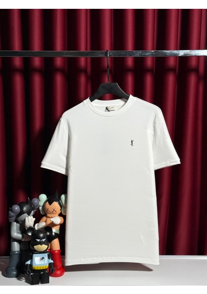 Erkek T-Shirt Beyaz Saint Laurent Konforlu Tarz Koleksiyonu
