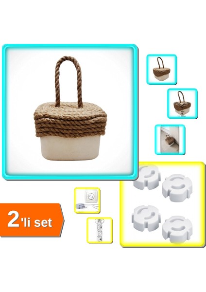 Stoper - Kare Beton Kapı Stoperi Tutucu Durdurucu + 4 Adet Çocuk Koruma Priz Kapağı - 2li Set X4D2R5