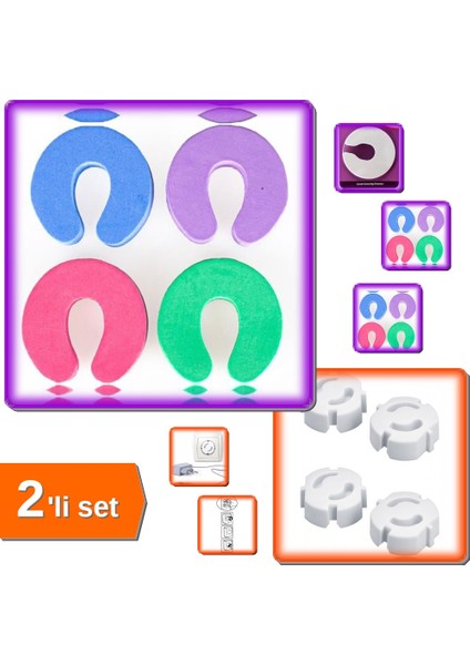 Kapı Durdurucu Sünger Stoper + Çocuk Koruma Priz Kapağı 4 Adet - 2li Set X1G0U8