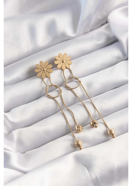 Bfs 316L Çelik Altın Renk Sallantılı Düğüm Model Papatya Küpe