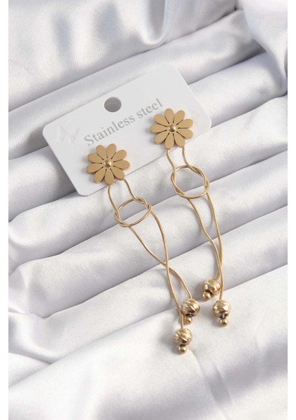 Bfs 316L Çelik Altın Renk Sallantılı Düğüm Model Papatya Küpe fiyatları