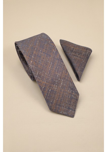Retro Desen Bronz Kravat & Mendil