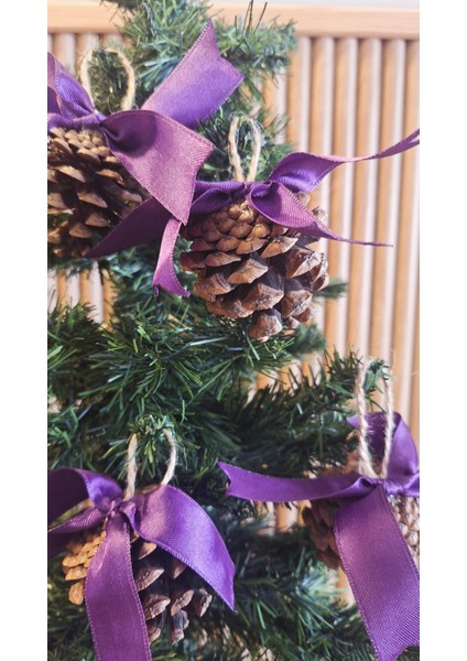 Yılbaşı Çam Ağacı Süsü Kozalak 6lı Mor Kurdelalı Süslü Kozalak fiyatları