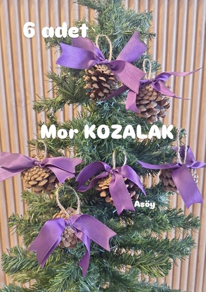 Yılbaşı Çam Ağacı Süsü Kozalak 6lı Mor Kurdelalı Süslü Kozalak modelleri