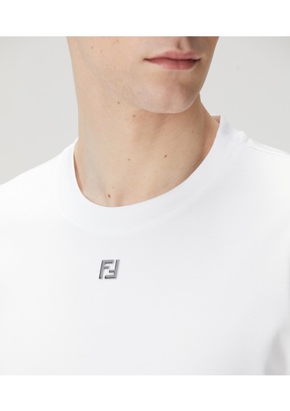 Beyaz Erkek T-Shirt - Trend Stil Serisi Logo Baskılı