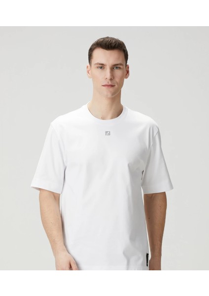 Beyaz Erkek T-Shirt - Trend Stil Serisi Logo Baskılı indirimleri