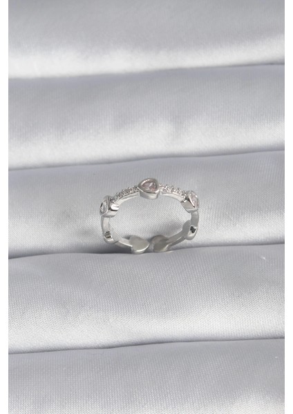 Bfs Pirinç Gümüş Renk Kalp Model Zirkon Taş Detay Kadın Yüzük