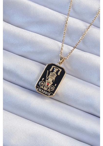 Bfs 316L Çelik Zincir Altın Renk Siyah Mineli Tarot Kolye