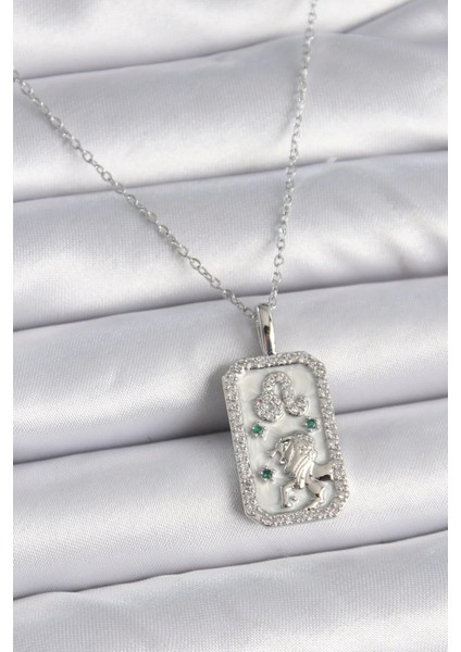 Bfs 316L Çelik Gümüş Renk Zincir Aslan Burcu Zirkon Taşlı Kadın Kolye