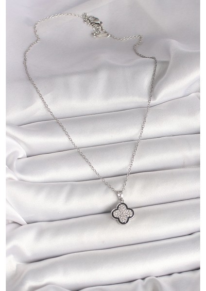 Bfs 316L Çelik Gümüş Renk Zincir Zirkon Taşlı Yonca Model Kadın Kolye fiyatları