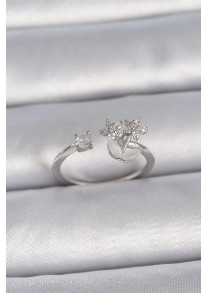 Bfs Pirinç Gümüş Renk Ayarlanabilir Zirkon Taşlı Yıldız Model Kadın Yüzük