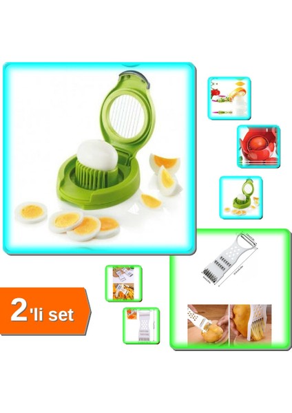 Domates Peynir Yumurta Dilimleme + 5 Fonksiyonlu Rende Soyacak - 2li Set W9X7B0
