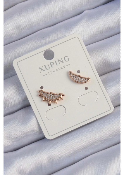 Bfs Xuping Rose Renk Zirkon Taşlı Ay ve Güneş Tasarımlı Küpe
