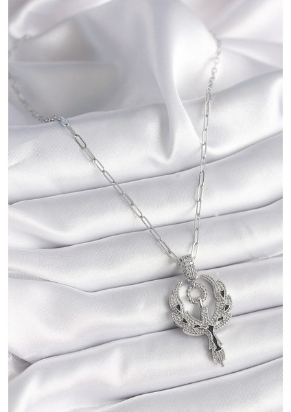 Bfs 316L Çelik Gümüş Renk Zirkon Taşlı Anka Kuşu Model Kadın Kolye fiyatları