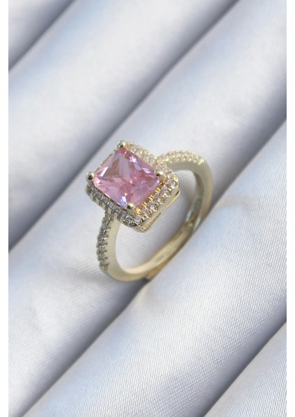 Bfs Pirinç Gold Renk Pembe Zirkon Taşlı Kadın Yüzük