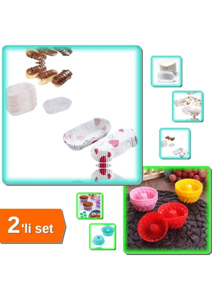 750 Adet Büyük Boy Ekler Kek Pasta Kapsülü + 6 Adet Silikon Muffin Kek Kalıbı - 2li Set D8S4J3