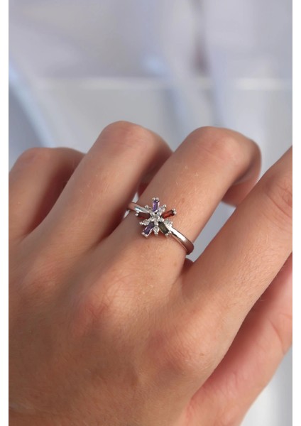 Bfs Pirinç Gümüş Renk Renkli Zirkon Taşlı Ayarlamalı Yüzük fiyatları