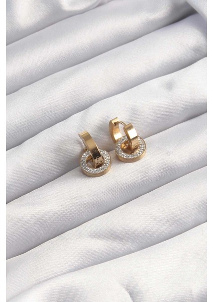 Bfs 316L Çelik Altın Renk Zirkon Taşlı Halka Model Küpe fiyatları