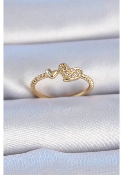 Bfs Pirinç Gold Renk Zirkon Taşlı Kalp Model Kadın Yüzük
