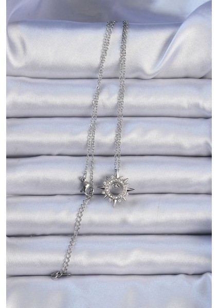 Bfs 316L Çelik Zincir Gümüş Renk Zirkon Taşlı Parlayan Yıldız Kolye fiyatları