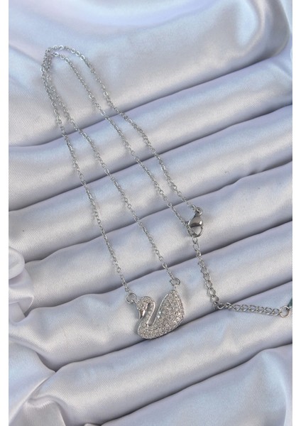 Bfs 316L Çelik Zincir Gümüş Renk Zirkon Taşlı Kuğu Kolye fiyatları