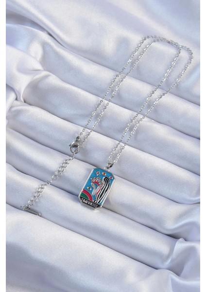 Bfs 316L Çelik Zincir Gümüş Renk Taç ve Kız Figürlü Renkli Mineli Tarot Kolye fiyatları