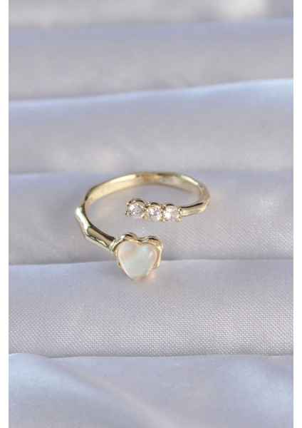 Bfs Pirinç Gold Renk Zirkon Taşlı Sedefli Kalp Model Ayarlanabilir Yüzük fiyatları