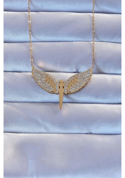 Bfs 316L Çelik Altın Renk Zirkon Taşlı Mikail Kolye