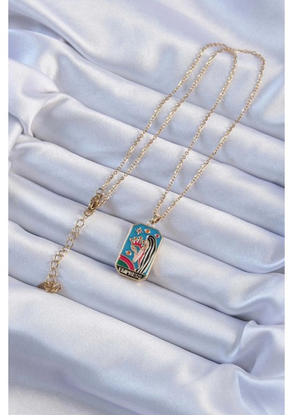 Bfs 316L Çelik Zincir Altın Renk Taç ve Kız Figürlü Renkli Mineli Tarot Kolye fiyatları