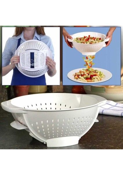 5 In 1 Pratik Hazneli Sebze Meyve Doğrayıcı + Makarna Süzgeci - Akıllı Makarna Süzgeci - 2li Set Q7U fırsatları